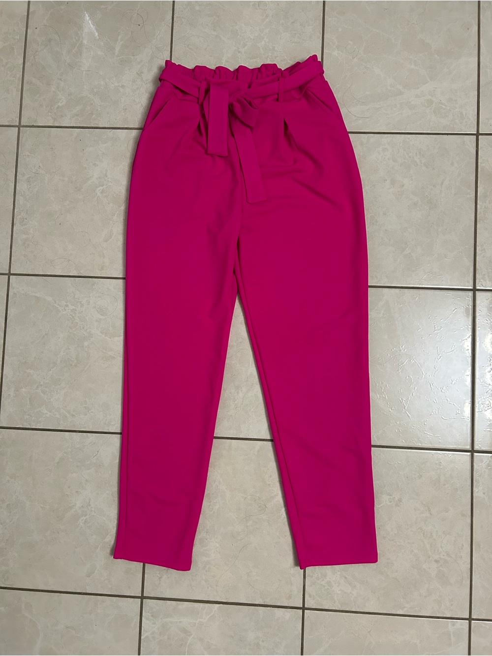 Haute Monde Fuchsia Paperbag Trousers with Self-Tie Belt
